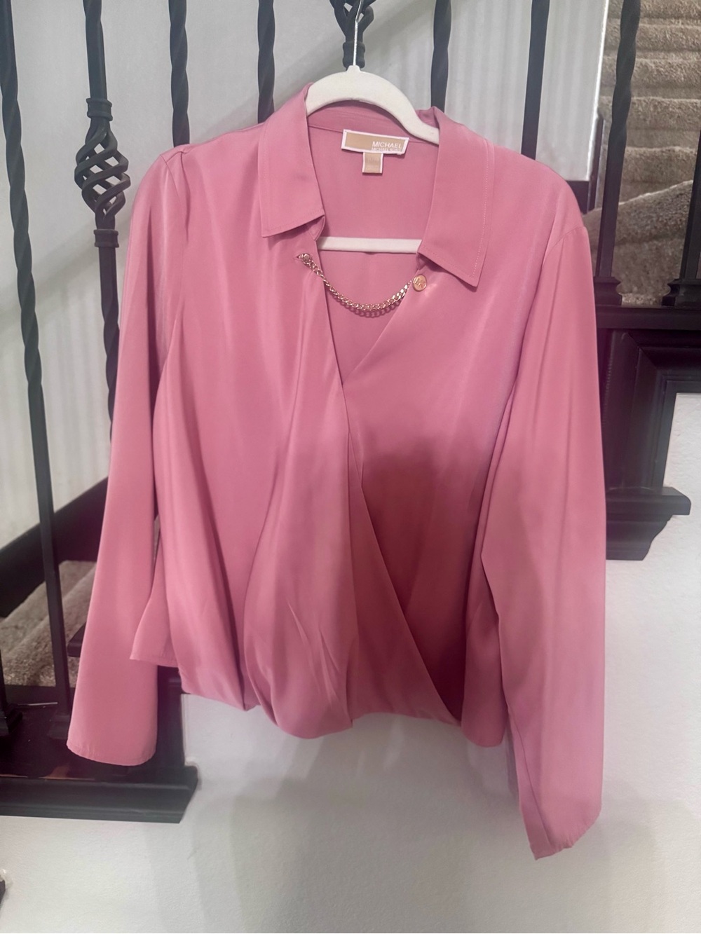Michael Kors blush Rose Pink Chain-Accent Wrap Blouse